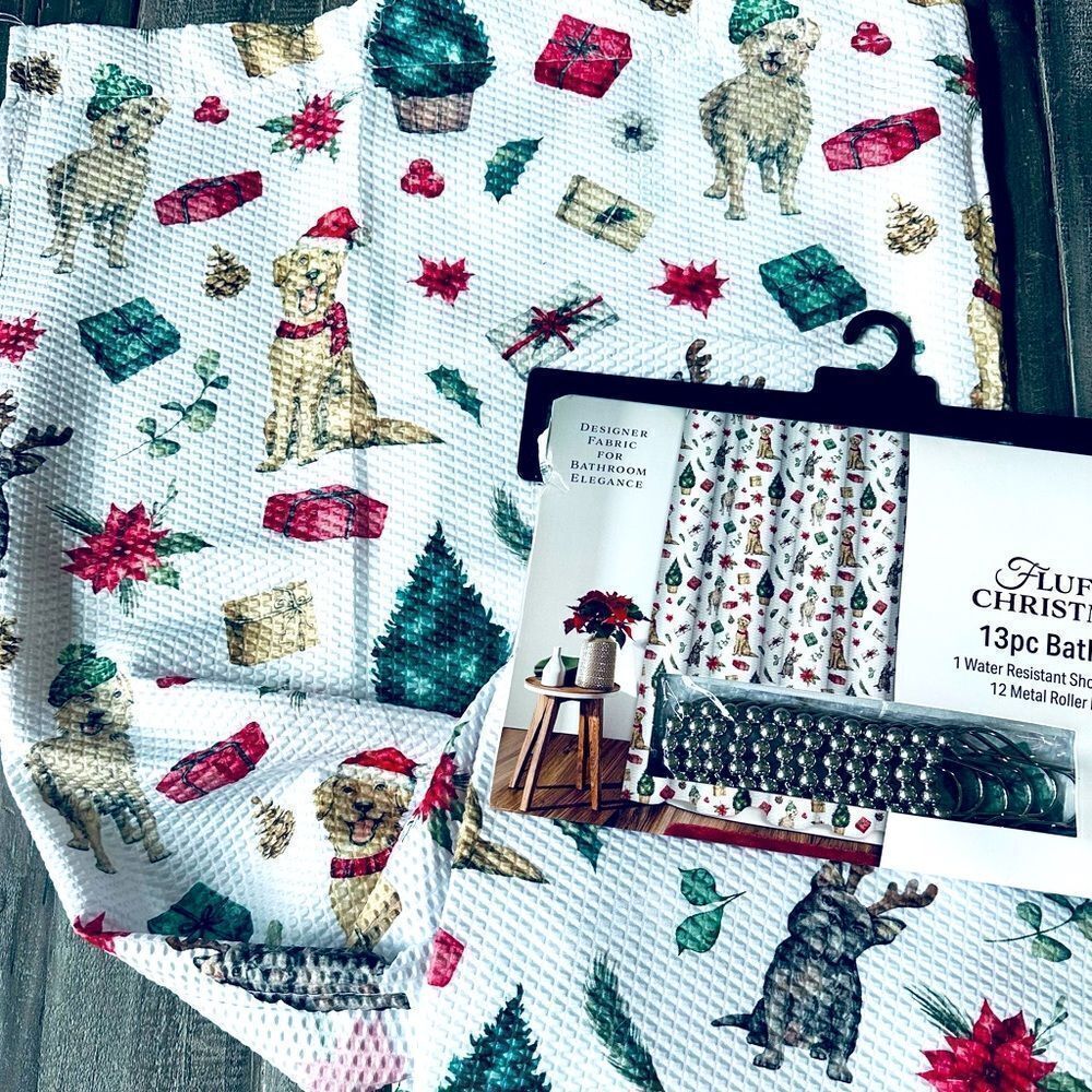 Christmas Dogs Holiday 13-pc Shower Curtain Bath Set
